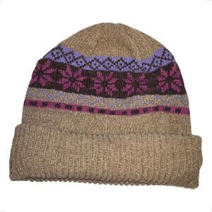 Berkshire Fashion Women's Beanie Winter Hat Cuffed Floral Knit Acrylic Tan